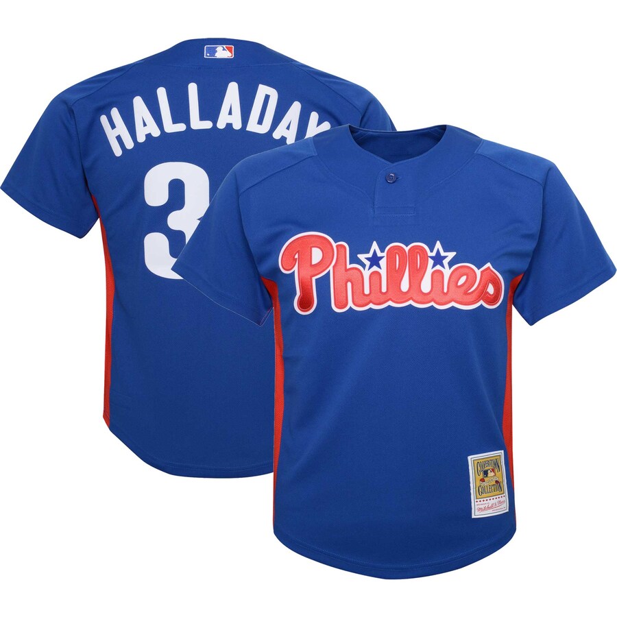 Youth Philadelphia Phillies Roy Halladay Mitchell & Ness Royal Cooperstown Collection Mesh Batting Practice Jersey - Jersey