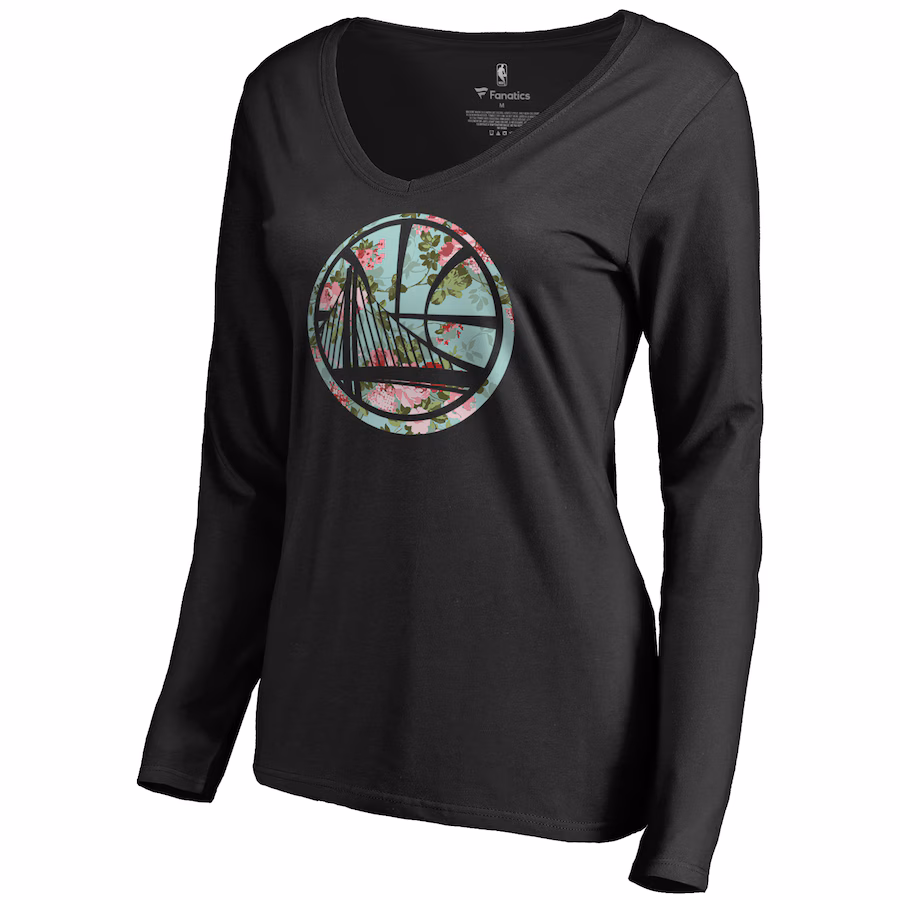 Women's Golden State Warriors Black Lovely V-Neck Long Sleeve T-Shirt - Jersey