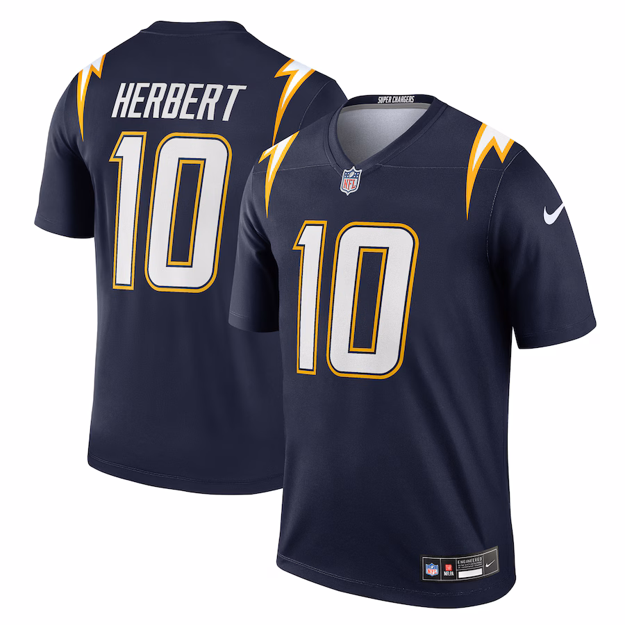 Men's Los Angeles Chargers Justin Herbert Nike Navy Alternate Super Chargers Legend Player Performance Top - Jersey