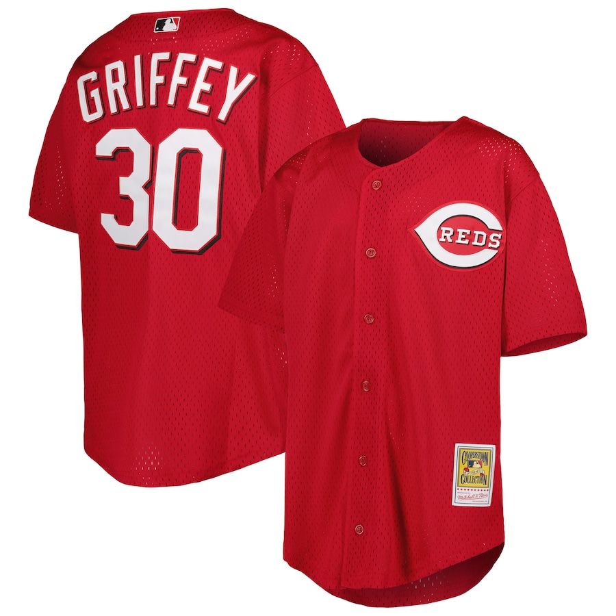 Youth Cincinnati Reds Ken Griffey Jr. Mitchell & Ness Red Cooperstown Collection Mesh Batting Practice Jersey - Jersey