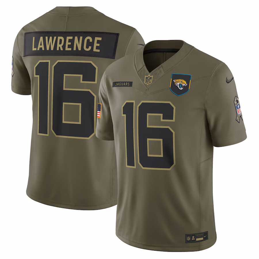 Men's Jacksonville Jaguars Trevor Lawrence Nike Olive 2025 Salute to Service Limited Jersey - Jersey