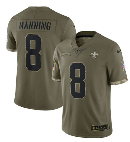Men's New Orleans Saints #8 Archie Manning 2022 Olive Salute To Service Limited Stitched Jersey - Jersey