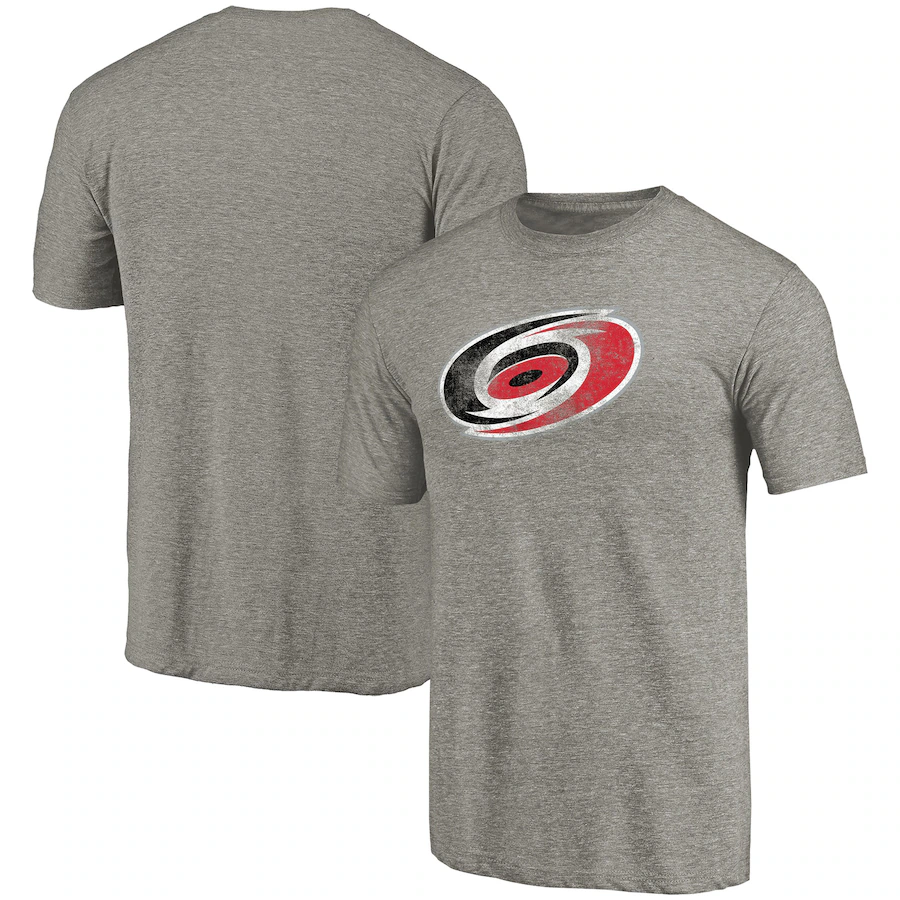 Men's Carolina Hurricanes Ash Distressed Team Logo Tri-Blend T-Shirt - Jersey