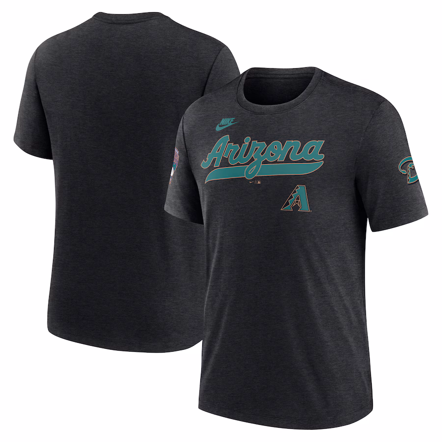Men's Arizona Diamondbacks Nike Heather Black Cooperstown Collection Eras Tri-Blend T-Shirt - Jersey