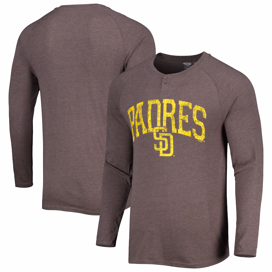 Men's San Diego Padres Concepts Sport Brown Inertia Raglan Long Sleeve Henley T-Shirt - Jersey