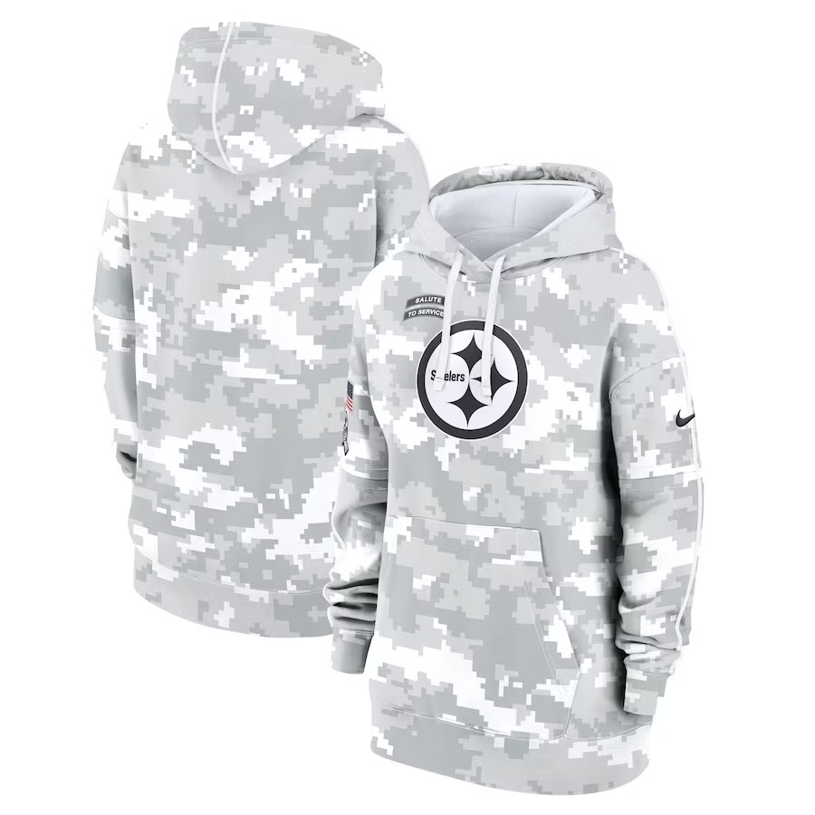 Women's Pittsburgh Steelers Nike Arctic Camo 2024 Salute To Service Club Fleece Pullover Hoodie - Jersey