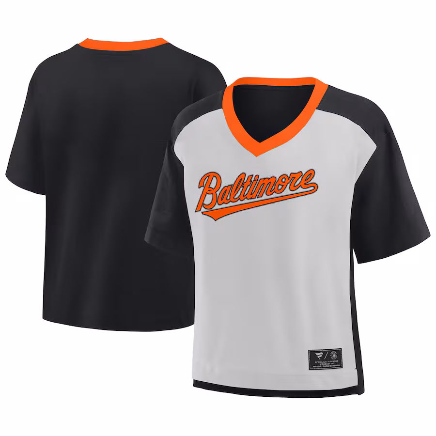 Men's Baltimore Orioles Fanatics Black/Graphite Oversized Race To Win V-Neck T-Shirt - Jersey