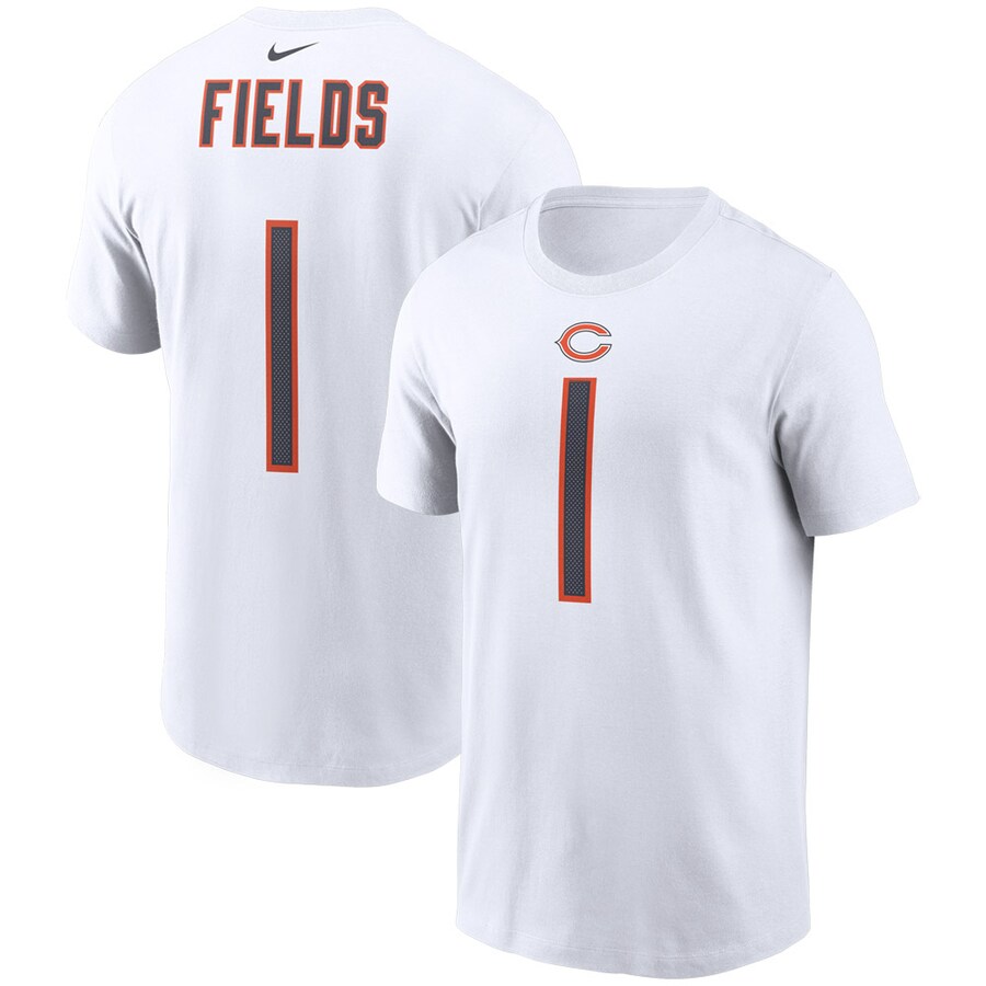 Men's Chicago Bears Justin Fields Nike White Player Name & Number T-Shirt - Jersey