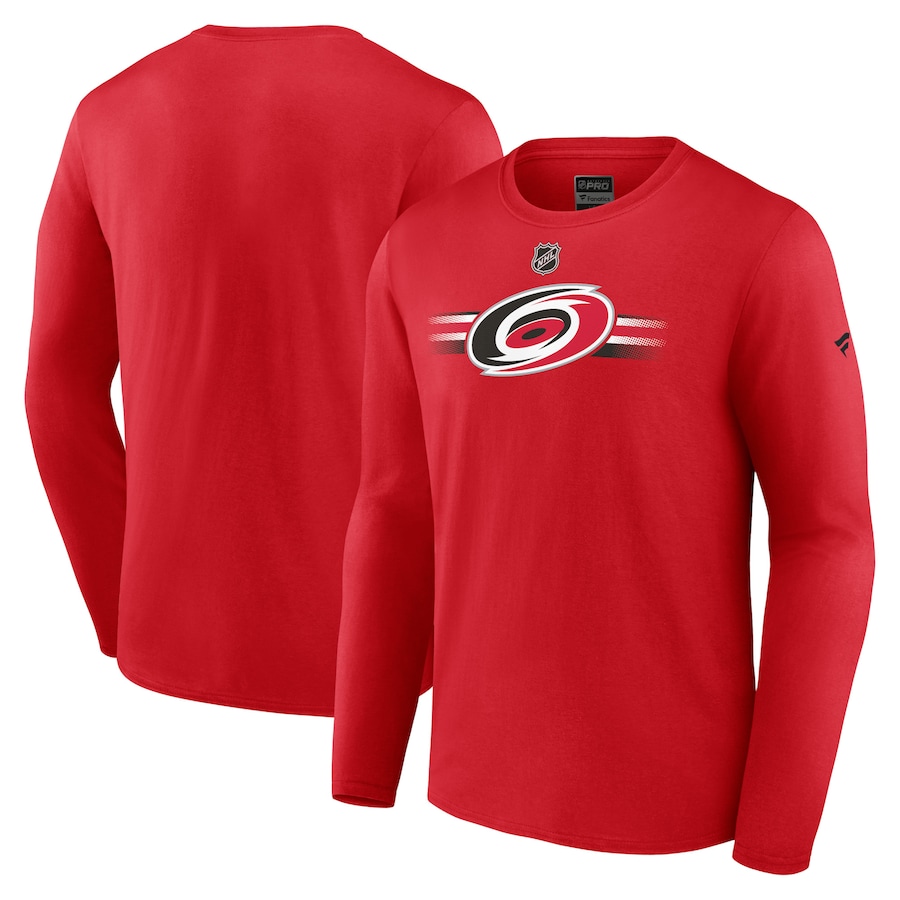 Men's Carolina Hurricanes Fanatics Red Authentic Pro Secondary Long Sleeve T-Shirt - Jersey