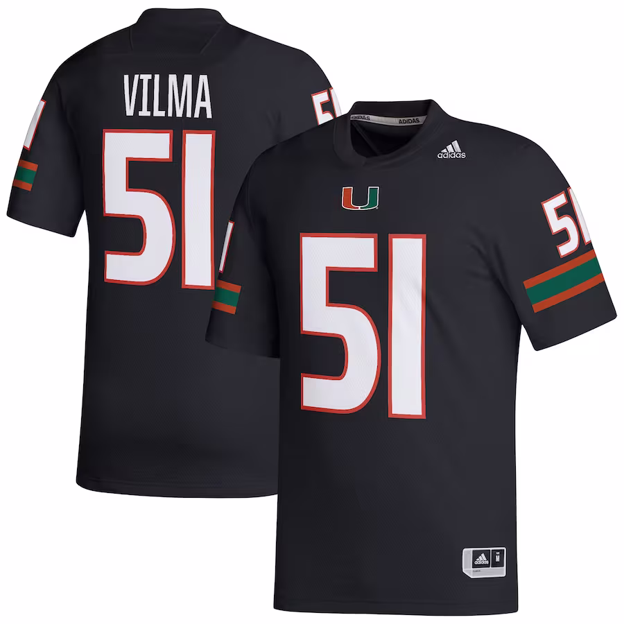 Jonathan Vilma Miami Hurricanes adidas Retired Football Player Jersey - Black - Jersey