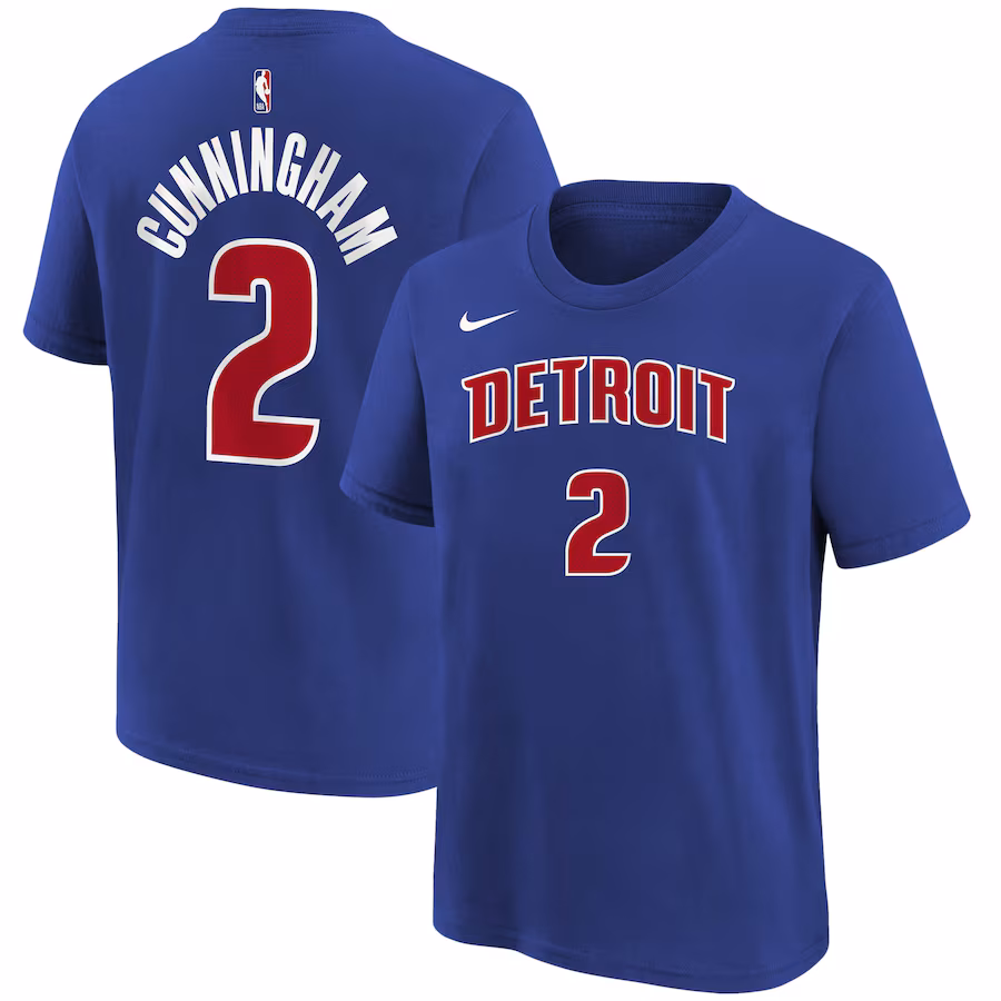 Youth Detroit Pistons Cade Cunningham Blue Icon Name & Number T-Shirt - Jersey
