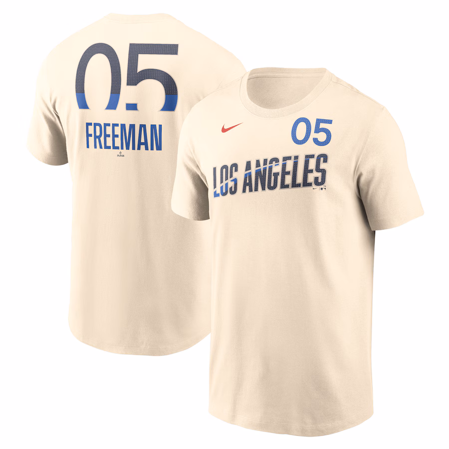 Men's Los Angeles Dodgers Freddie Freeman Nike Cream 2024 City Connect Fuse Name & Number T-Shirt - Jersey