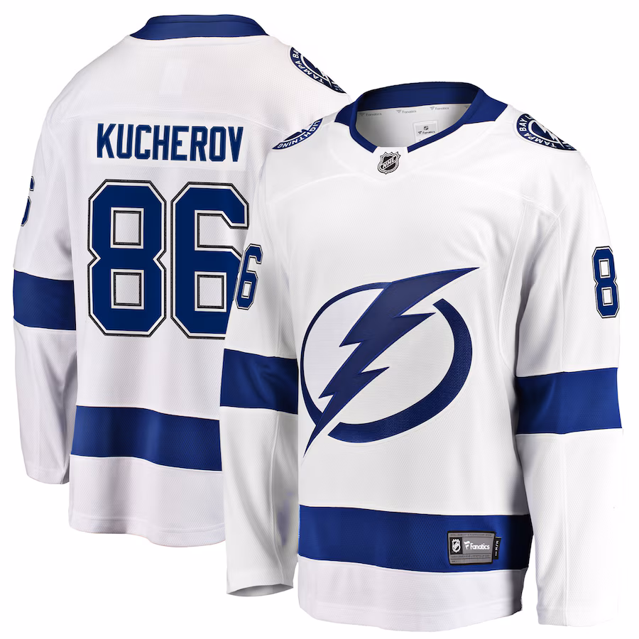 Men's Tampa Bay Lightning Nikita Kucherov Fanatics White Away Premier Breakaway Player Jersey - Jersey