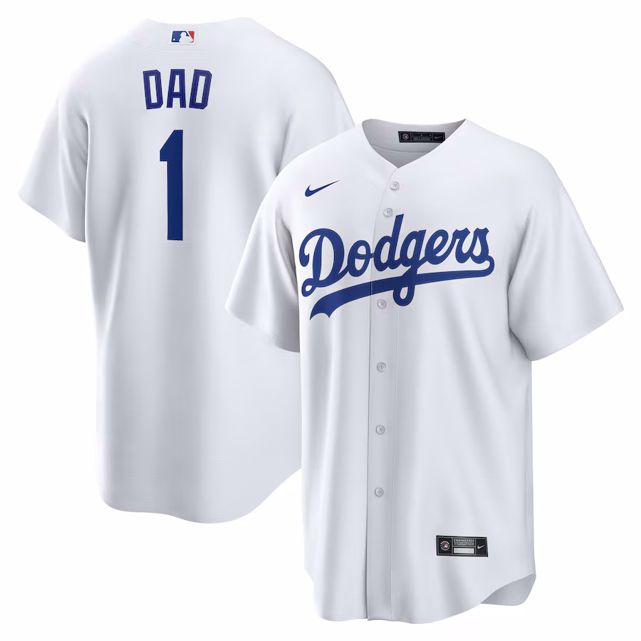 Men's Los Angeles Dodgers Nike White #1 Dad Home Replica Jersey - Jersey