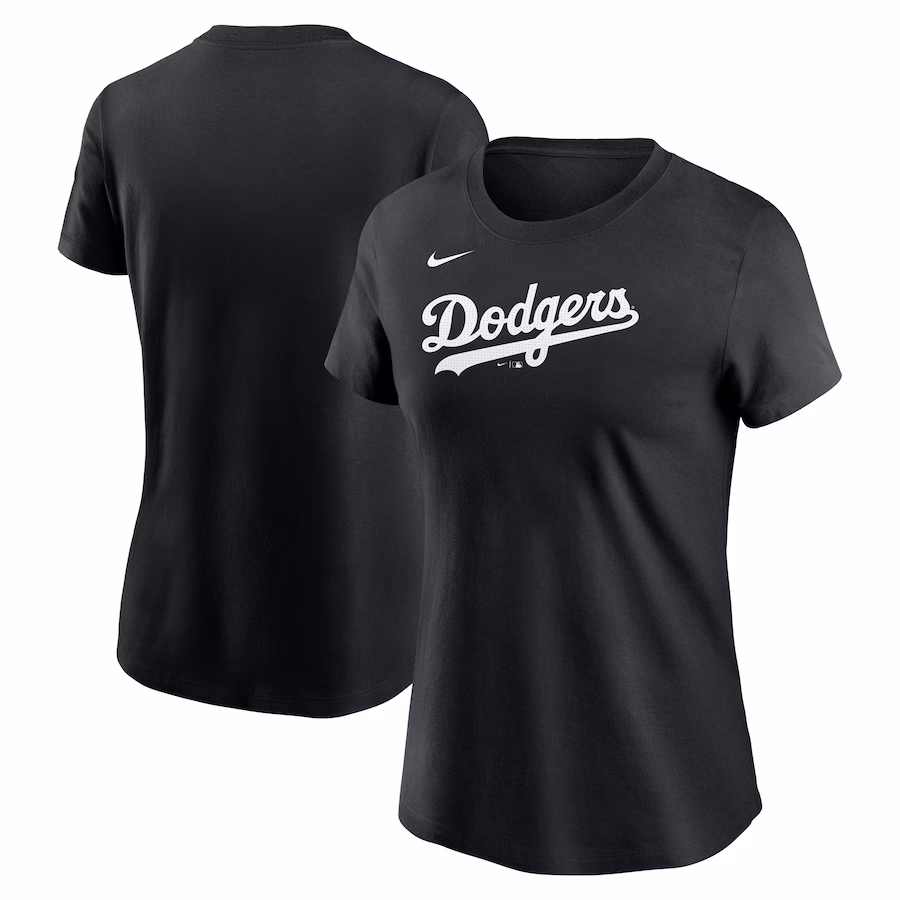 Women's Los Angeles Dodgers Nike Black Fuse Wordmark T-Shirt - Jersey