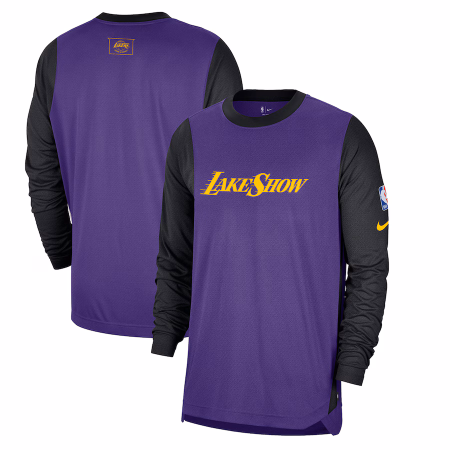 Men's Los Angeles Lakers Nike Purple 2024/25 City Edition Authentic Pregame Performance Long Sleeve Shooting T-Shirt - Jersey