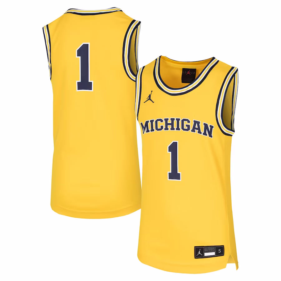 #1 Michigan Wolverines Jordan Brand Youth Team Replica Basketball Jersey - Maize - Jersey
