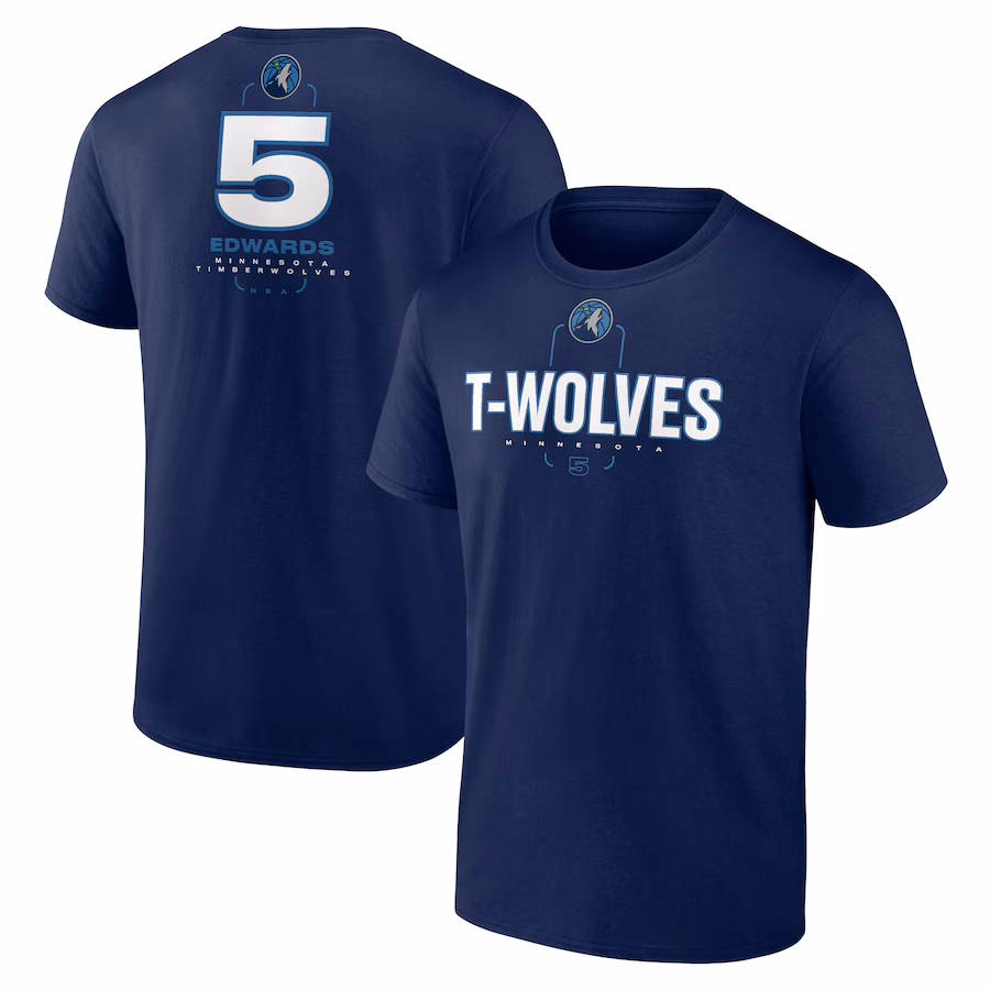 Men's Minnesota Timberwolves Anthony Edwards Navy Behind The Back Name & Number T-Shirt - Jersey