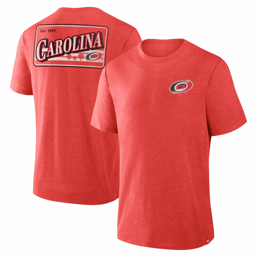 Men's Carolina Hurricanes Fanatics Heather Red Fan Lanes Tri-Blend T-Shirt - Jersey