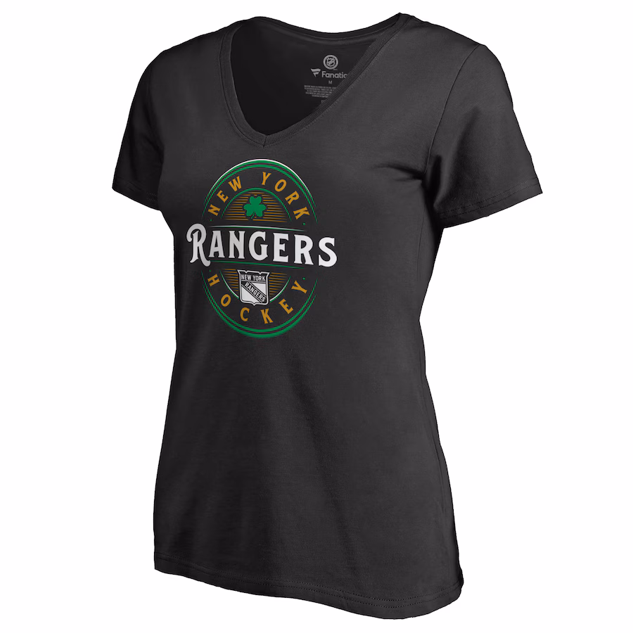 Women's New York Rangers Black St. Patrick's Day Forever Lucky V-Neck T-Shirt - Jersey