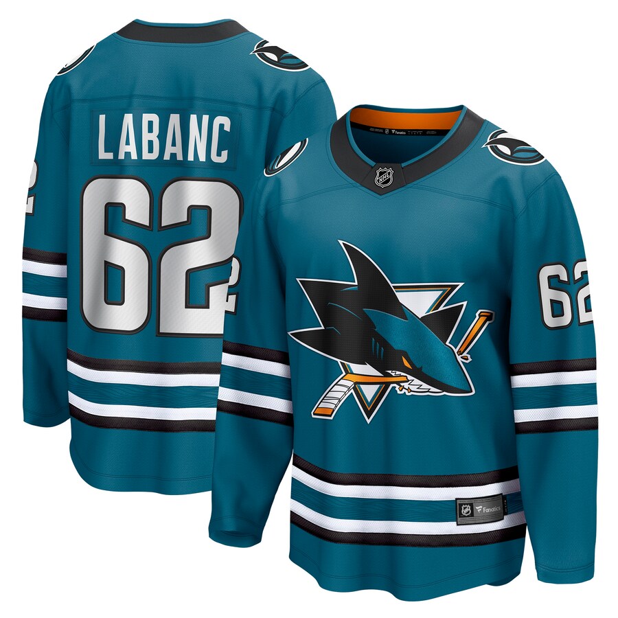 Men's San Jose Sharks Kevin Labanc Fanatics Branded Teal Home Breakaway Player Jersey - Jersey