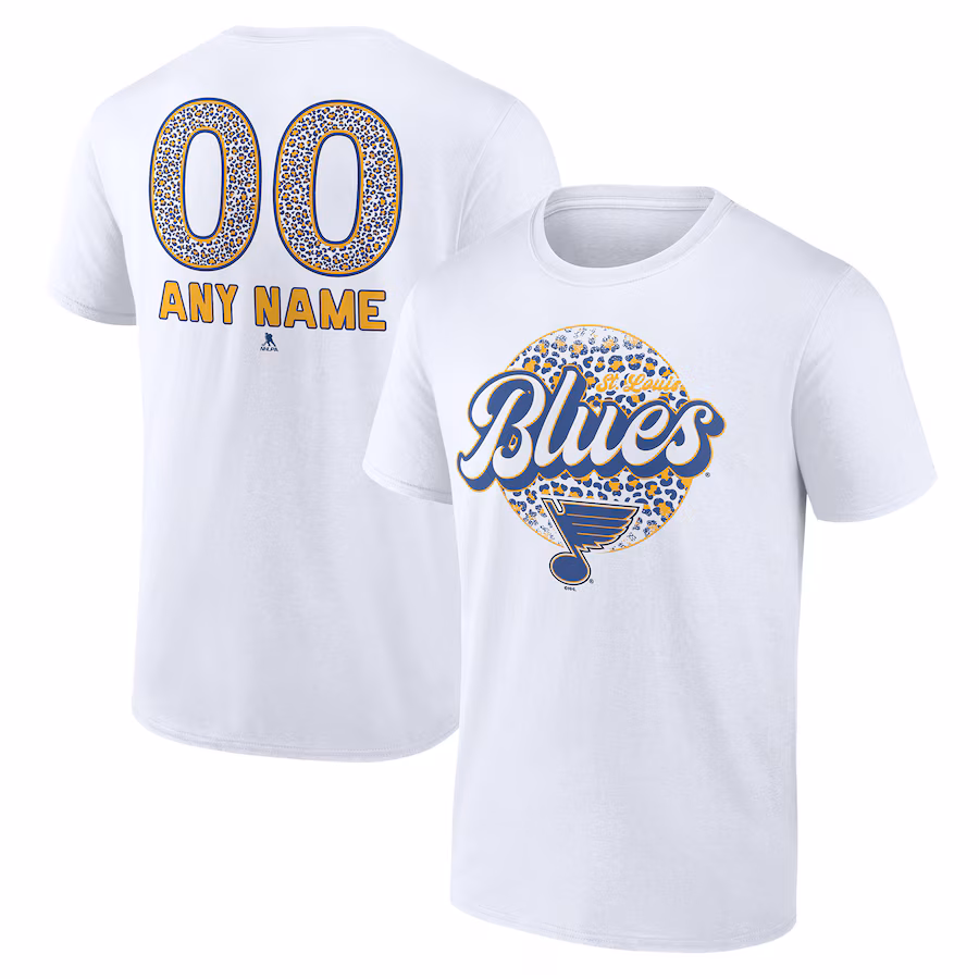 Unisex St. Louis Blues White Personalized Name & Number Leopard Print T-Shirt - Jersey