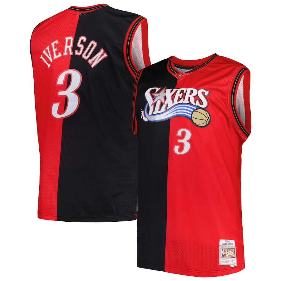 Men's Philadelphia 76ers Mitchell & Ness Black/Red Big & Tall Hardwood Classics 2000/01 Split Swingman Jersey - Jersey