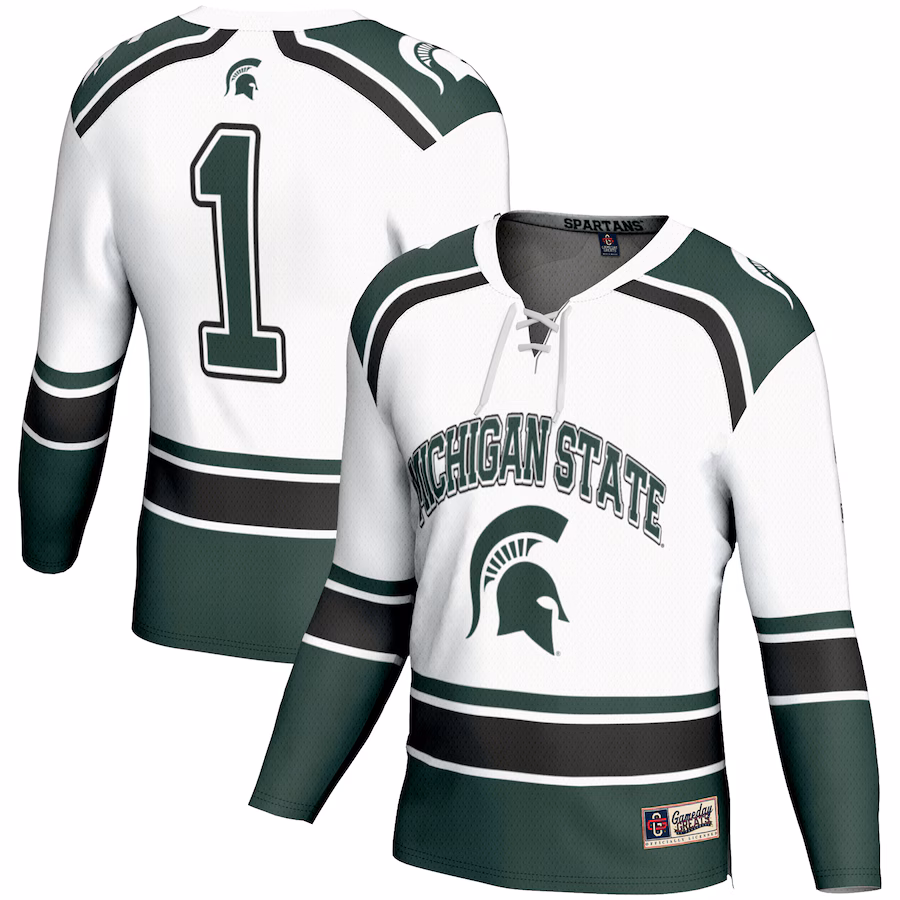 Men's GameDay Greats #1 White Michigan State Spartans Hockey Jersey - Jersey