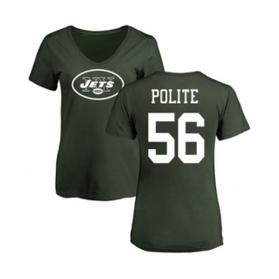 Football Women's New York Jets #56 Jachai Polite Green Name & Number Logo T-Shirt - Jersey