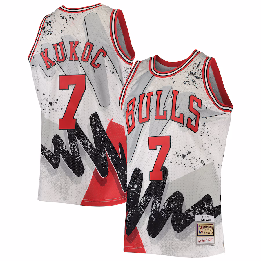 Men's Chicago Bulls Toni Kukoc Mitchell & Ness White Hardwood Classics 1995/96 Hyper Hoops Swingman Jersey - Jersey