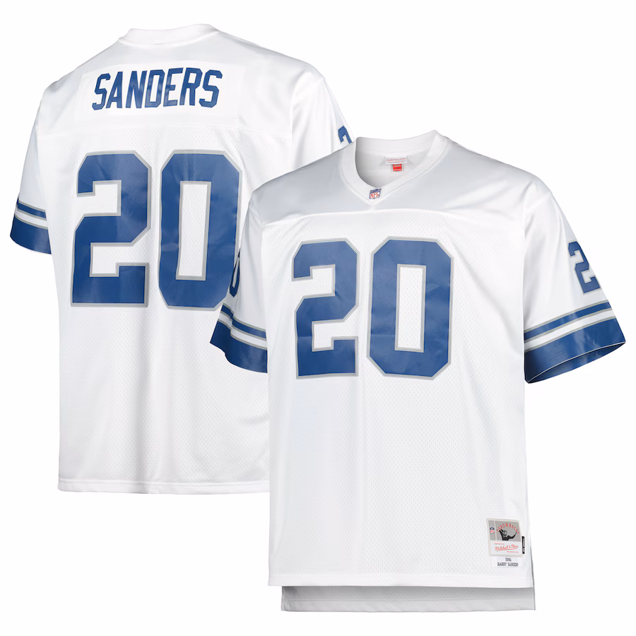 Men's Detroit Lions Barry Sanders Mitchell & Ness White Big & Tall 1996 Retired Player Replica Jersey - Jersey