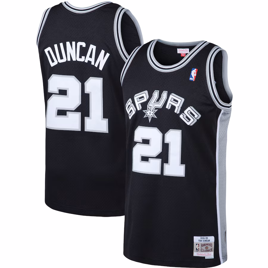 Men's San Antonio Spurs Tim Duncan Mitchell & Ness Black 1998/99 Big & Tall Hardwood Classics Swingman Jersey - Jersey