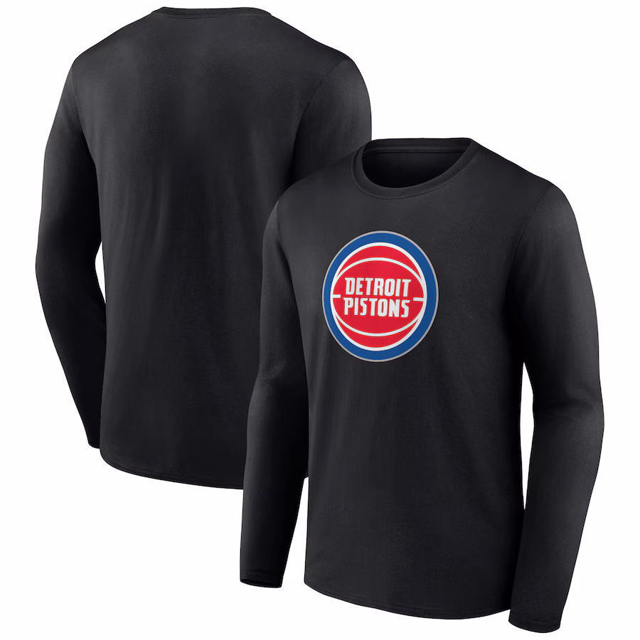 Men's Detroit Pistons Black Primary Team Logo Long Sleeve T-Shirt - Jersey
