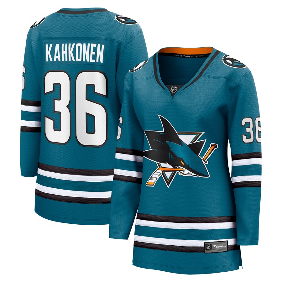 Women's San Jose Sharks Kaapo Kahkonen Fanatics Branded Teal Home Breakaway Player Jersey - Jersey