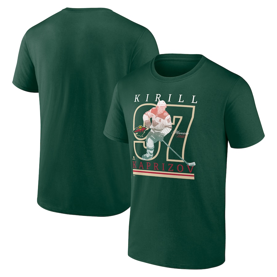 Men's Minnesota Wild Kirill Kaprizov Fanatics Dark Green Player T-Shirt - Jersey