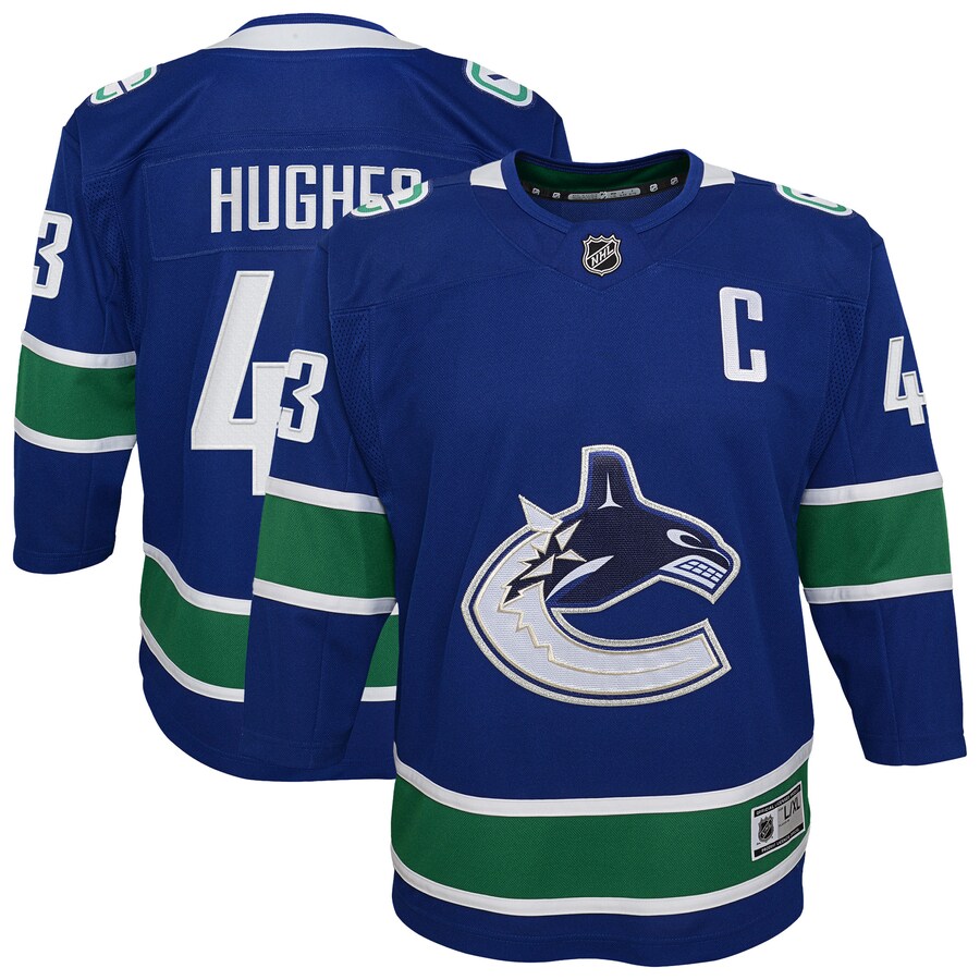 Youth Vancouver Canucks Quinn Hughes Blue Home Premier Player Jersey - Jersey