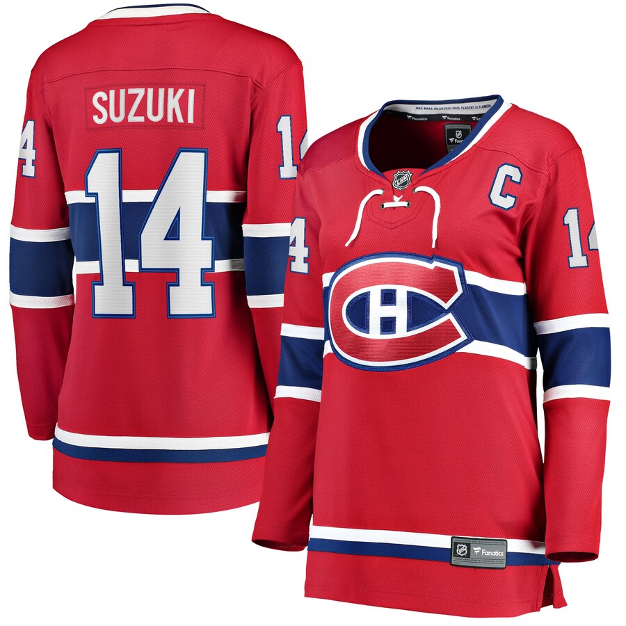 Women's Montreal Canadiens Nick Suzuki Fanatics Branded Red Home Captain Patch Breakaway Player Jersey - Jersey