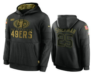 Men's San Francisco 49ers #25 Richard Sherman Black 2020 Salute To Service Sideline Performance Pullover Hoodie - Jersey