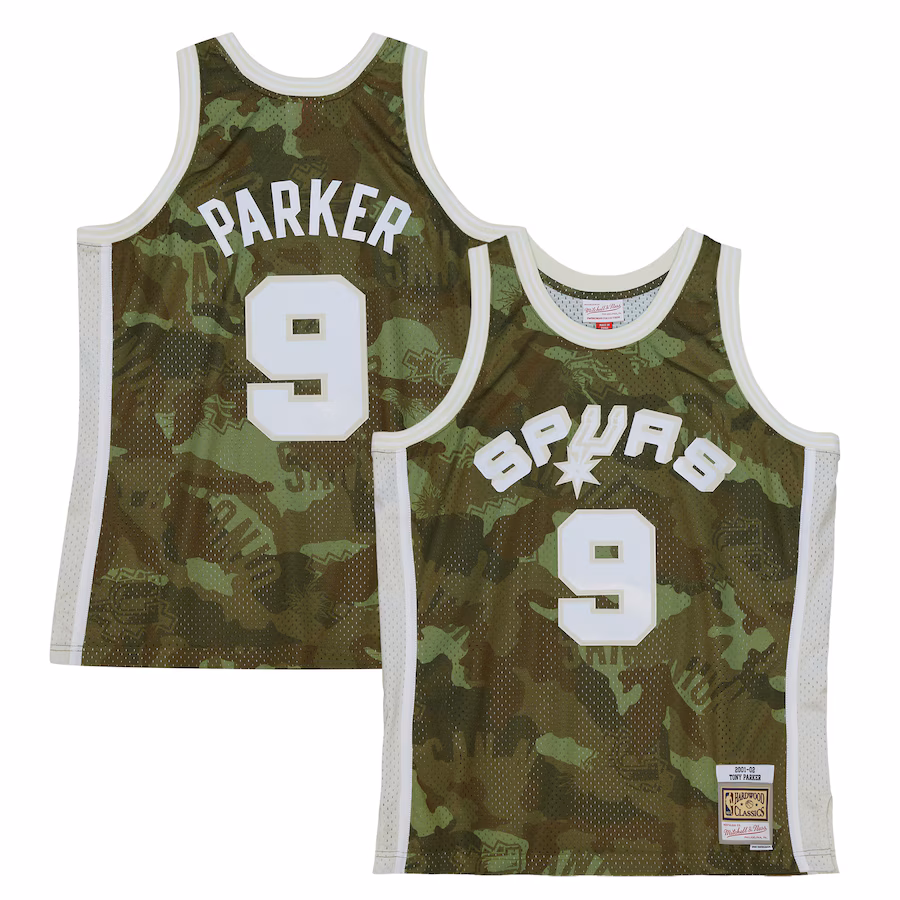 Men's San Antonio Spurs Tony Parker Mitchell & Ness Camo Hardwood Classics 2000/01 Ghost Green Swingman Jersey - Jersey