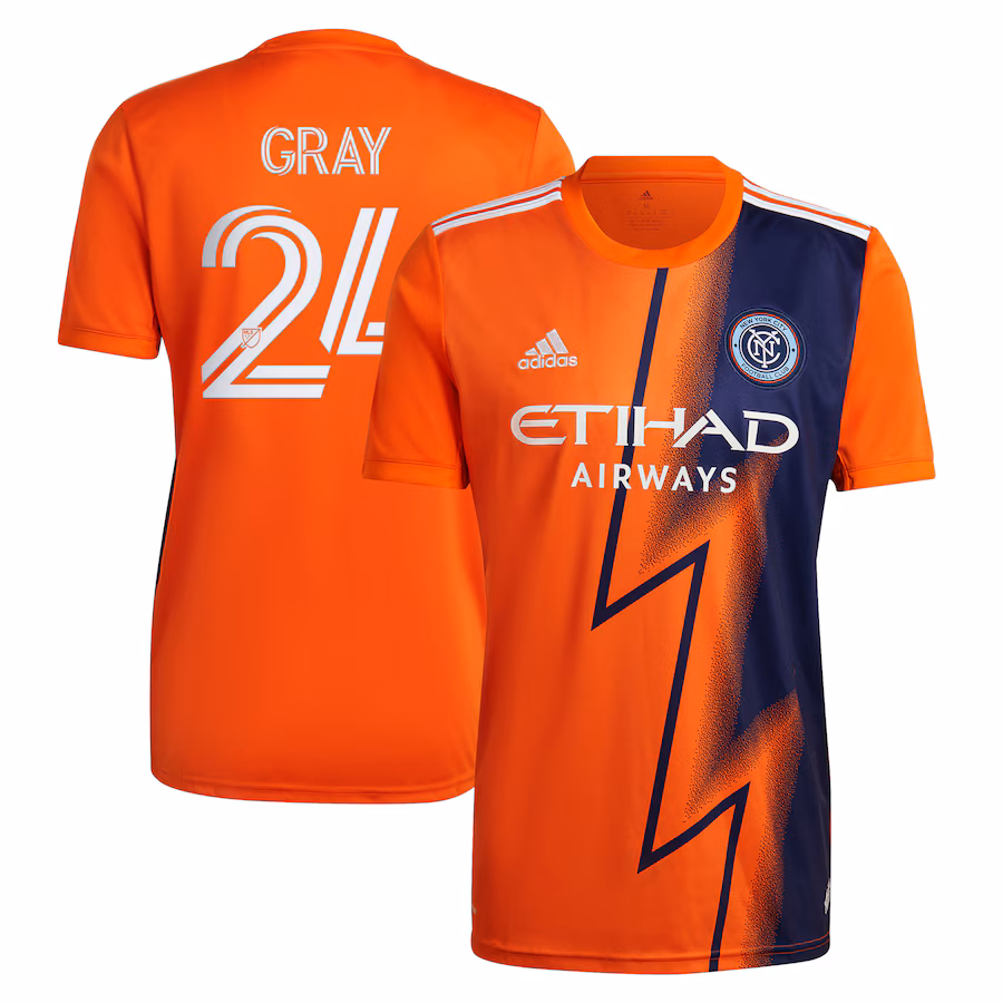 Men's New York City FC Tayvon Gray adidas Orange 2022 The Volt Kit Replica Player Jersey - Jersey