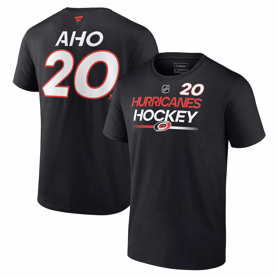 Men's Carolina Hurricanes Sebastian Aho Fanatics Black Authentic Pro Prime Name & Number T-Shirt - Jersey