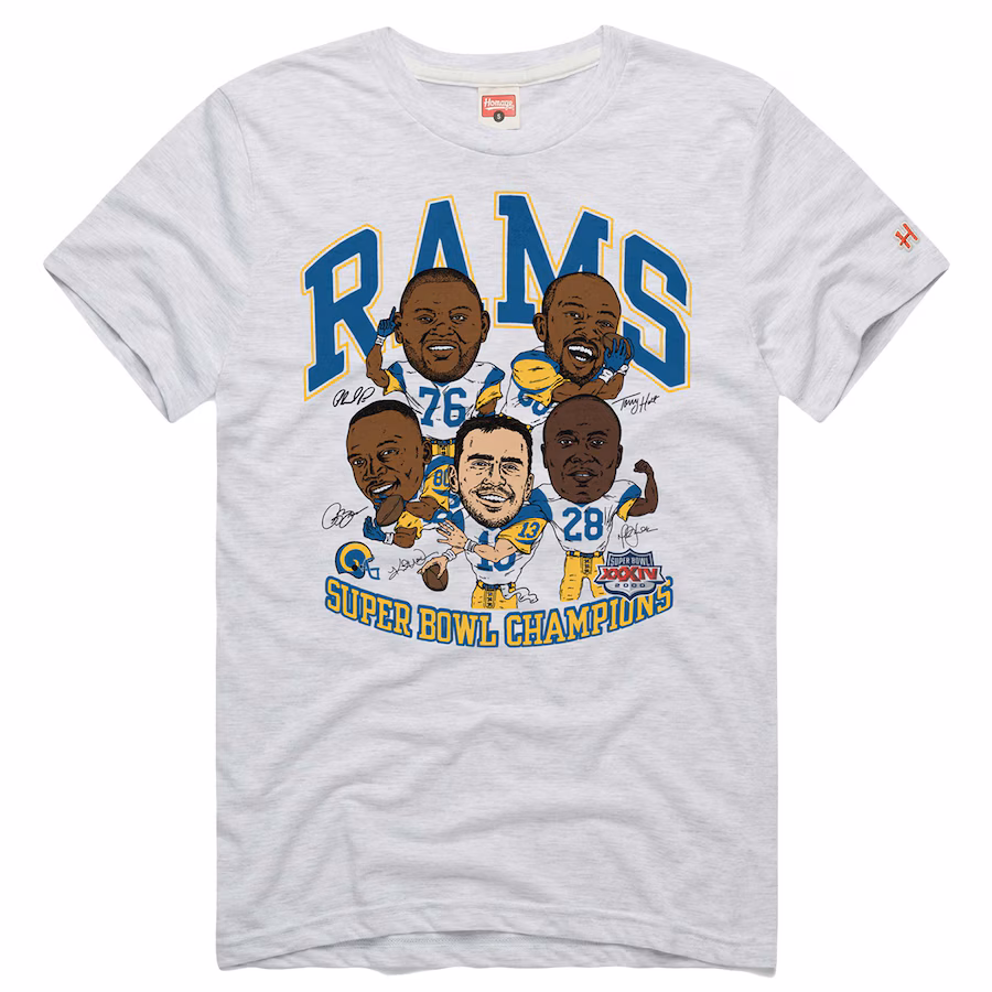 Men's Los Angeles Rams  Homage Ash Super Bowl XXXIV Champs Player Graphic Tri-Blend T-Shirt - Jersey