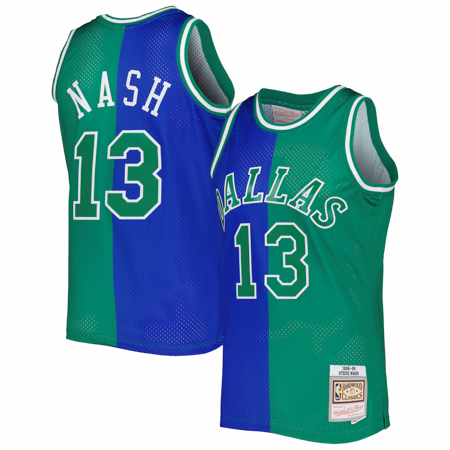 Men's Dallas Mavericks Steve Nash Mitchell & Ness Blue/Green Hardwood Classics 1998/99 Split Swingman Jersey - Jersey