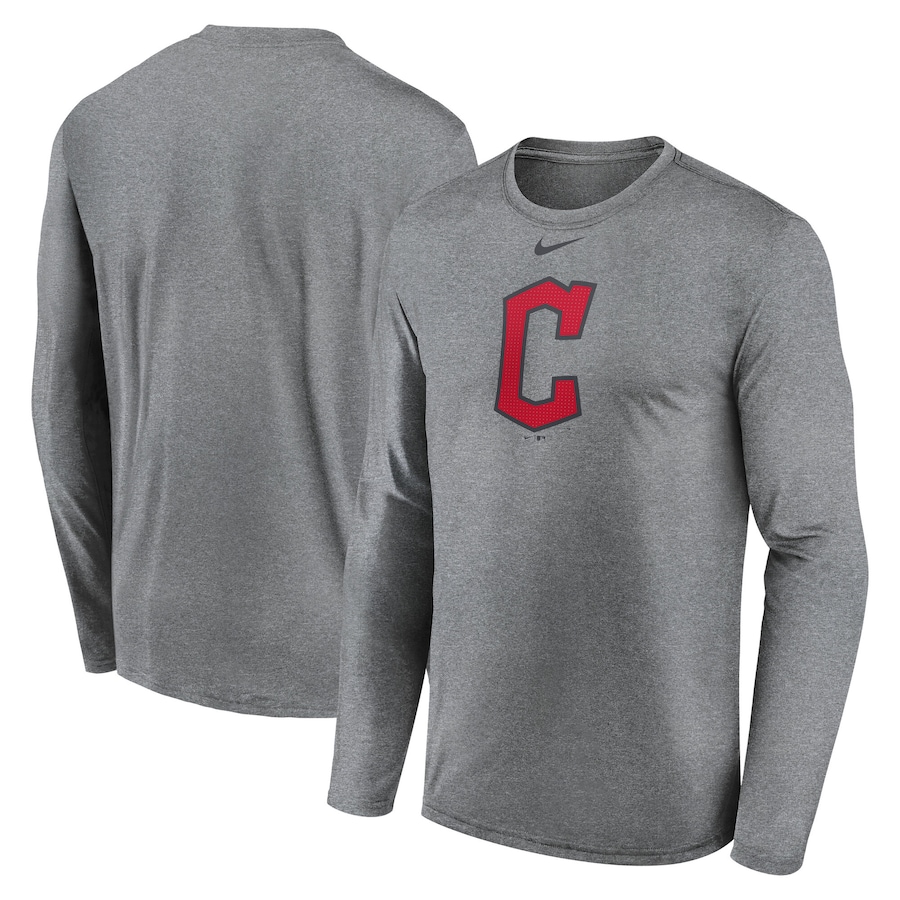 Men's Cleveland Guardians Nike Heather Gray Logo Legend Long Sleeve T-Shirt - Jersey