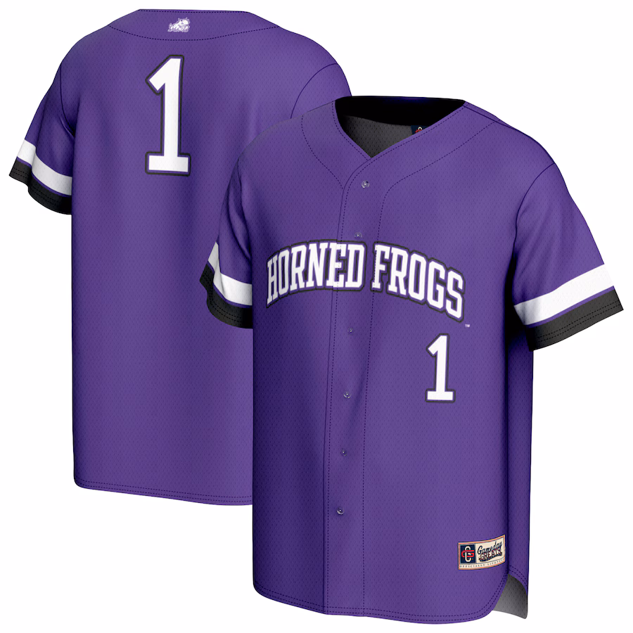 Youth GameDay Greats #1 Purple TCU Horned Frogs Lightweight Collegiate Baseball Fashion Jersey - Jersey