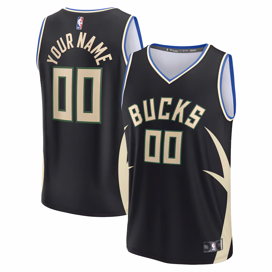 Youth Milwaukee Bucks  Fanatics Black Fast Break Custom Jersey - Statement Edition - Jersey