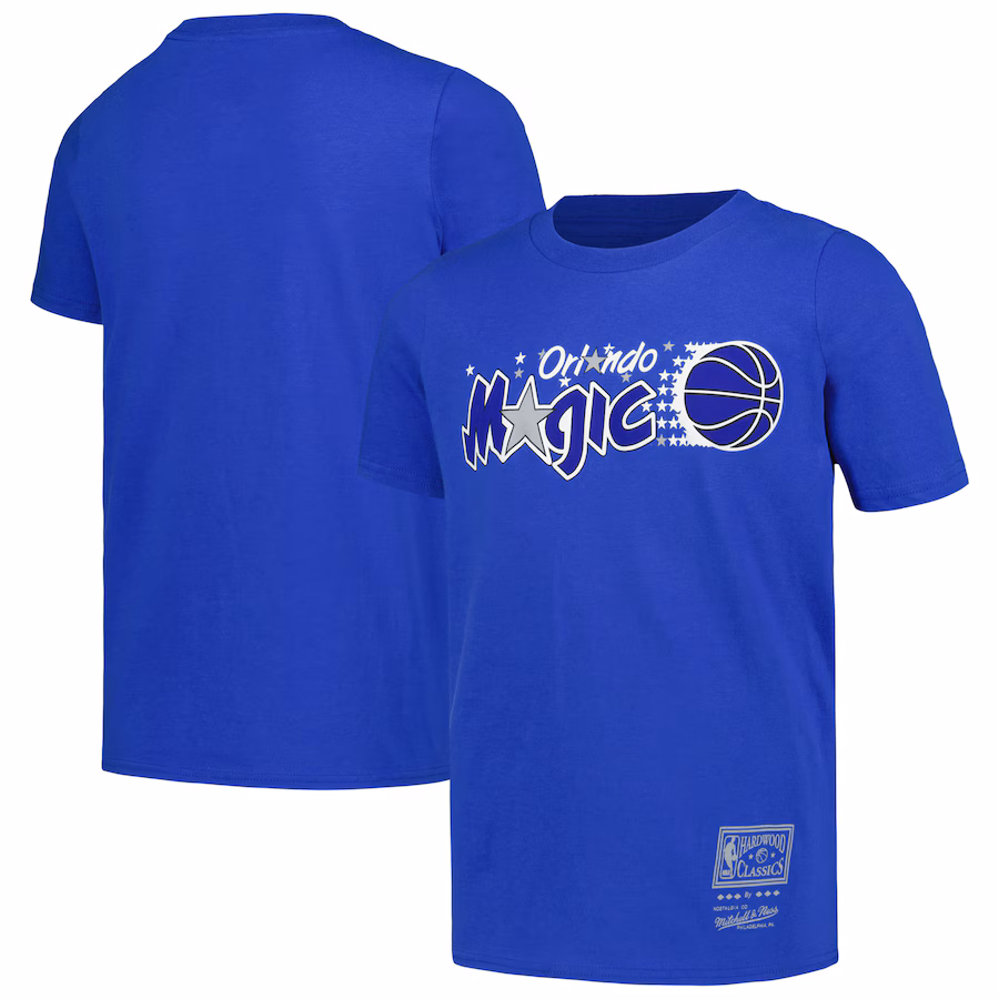 Youth Orlando Magic Mitchell & Ness Blue Hardwood Classics Retro Logo T-Shirt - Jersey