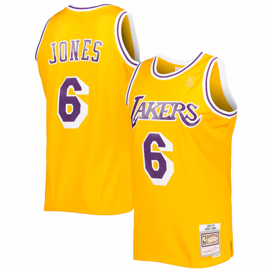 Men's Los Angeles Lakers Eddie Jones Mitchell & Ness Gold 1996/97 Hardwood Classics Swingman Jersey - Jersey