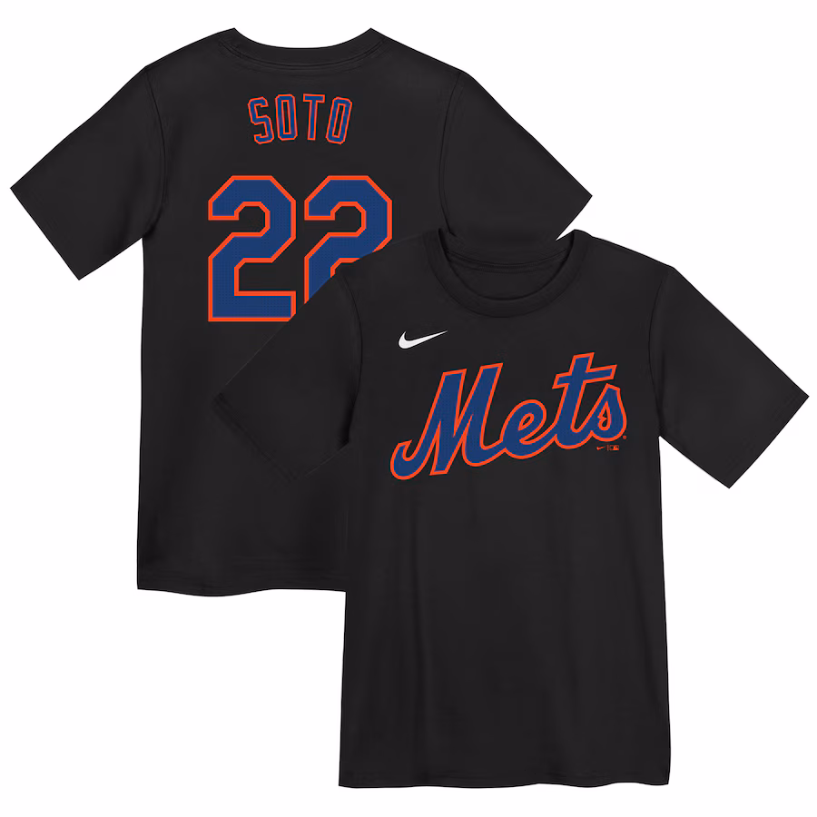 Youth New York Mets Juan Soto Nike Black Name & Number T-Shirt - Jersey