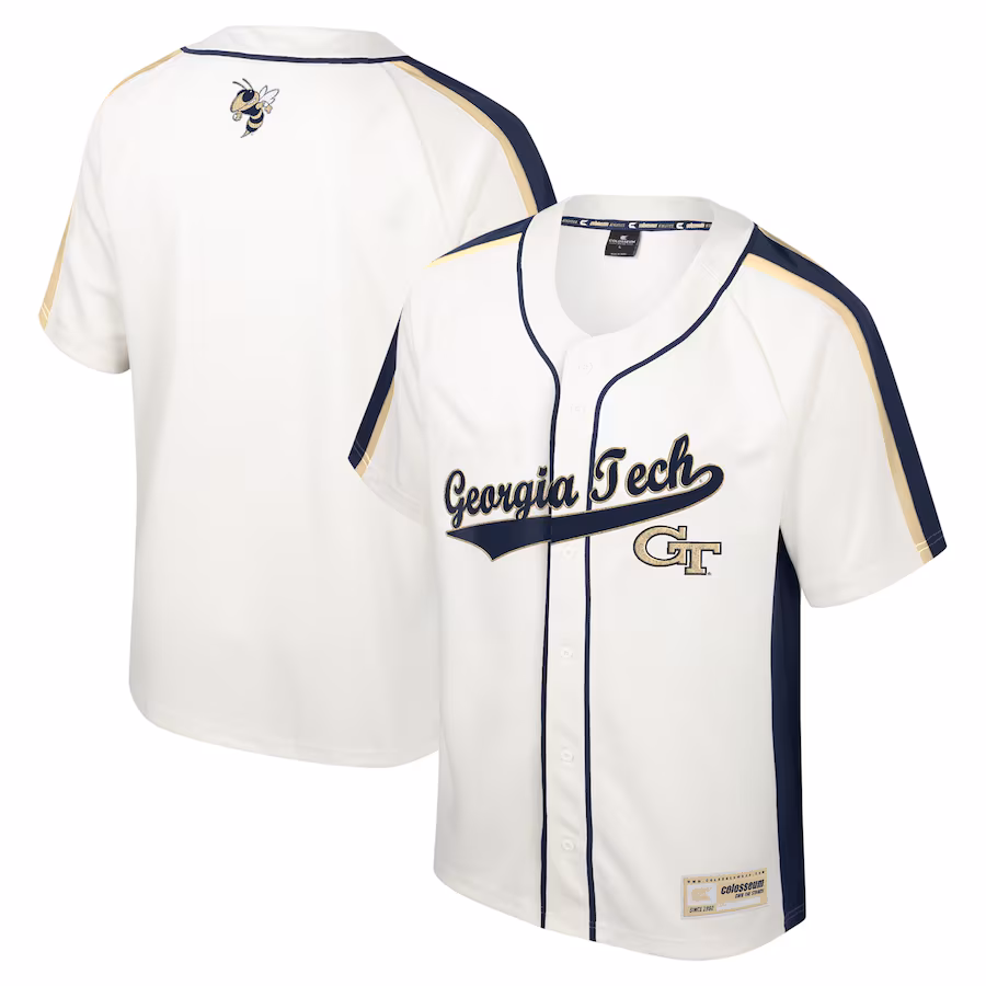 Georgia Tech Yellow Jackets Colosseum Ruth Button-Up Baseball Jersey - Cream - Jersey